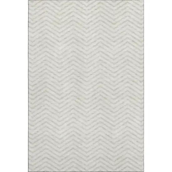 Ivory And Beige Chevron Washable Area Rug With UV Protection Photo 1