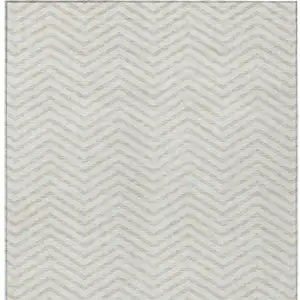 Photo of Ivory And Beige Chevron Washable Indoor Outdoor Area Rug