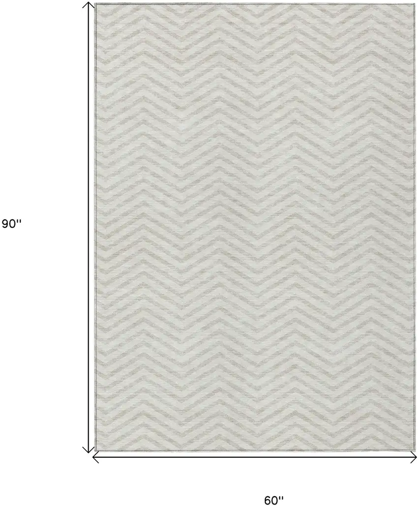 Ivory And Beige Chevron Washable Indoor Outdoor Area Rug Photo 3