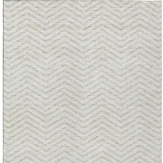 Ivory And Beige Chevron Washable Indoor Outdoor Area Rug Photo 5