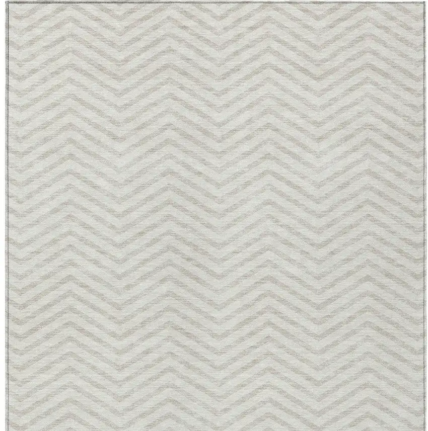 Ivory And Beige Chevron Washable Indoor Outdoor Area Rug Photo 5