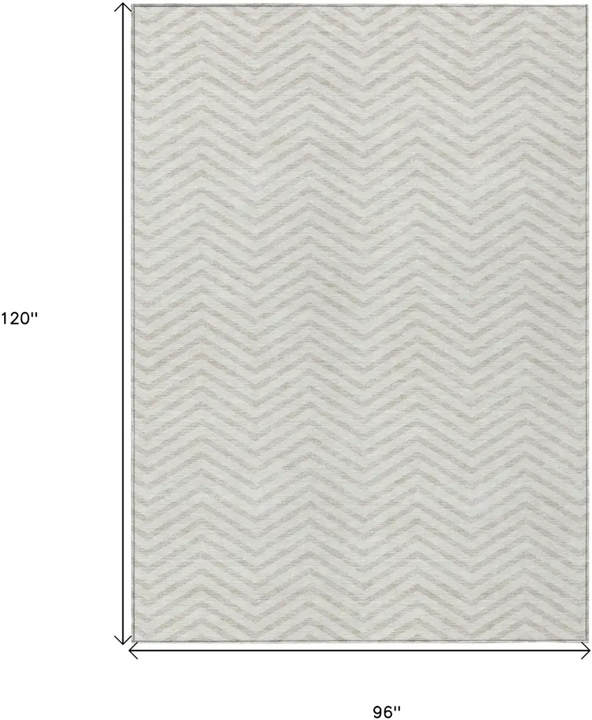 Ivory And Beige Chevron Washable Indoor Outdoor Area Rug Photo 3