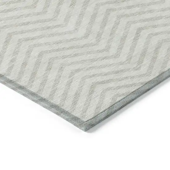 Ivory And Beige Chevron Washable Indoor Outdoor Area Rug Photo 4