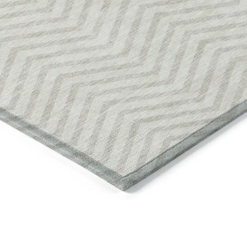 Ivory And Beige Chevron Washable Indoor Outdoor Area Rug Photo 4