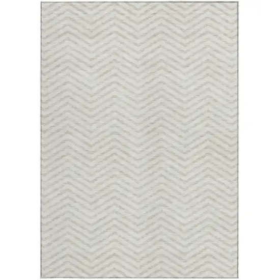 Ivory And Beige Chevron Washable Indoor Outdoor Area Rug Photo 6