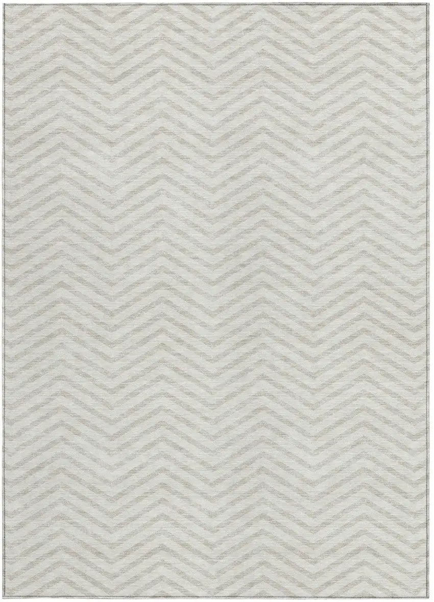 Ivory And Beige Chevron Washable Indoor Outdoor Area Rug Photo 6