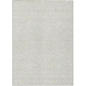 Photo of Ivory And Beige Chevron Washable Indoor Outdoor Area Rug