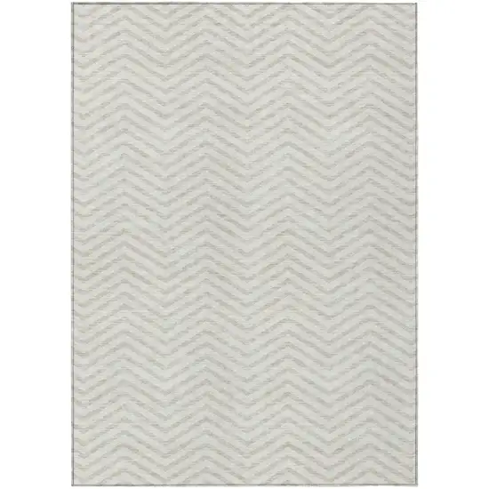 Ivory And Beige Chevron Washable Indoor Outdoor Area Rug Photo 2