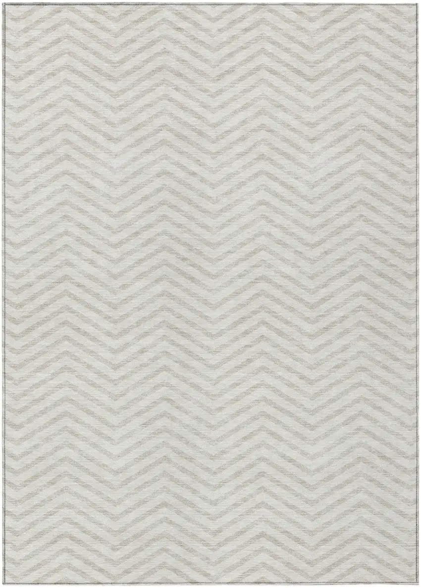 Ivory And Beige Chevron Washable Indoor Outdoor Area Rug Photo 2