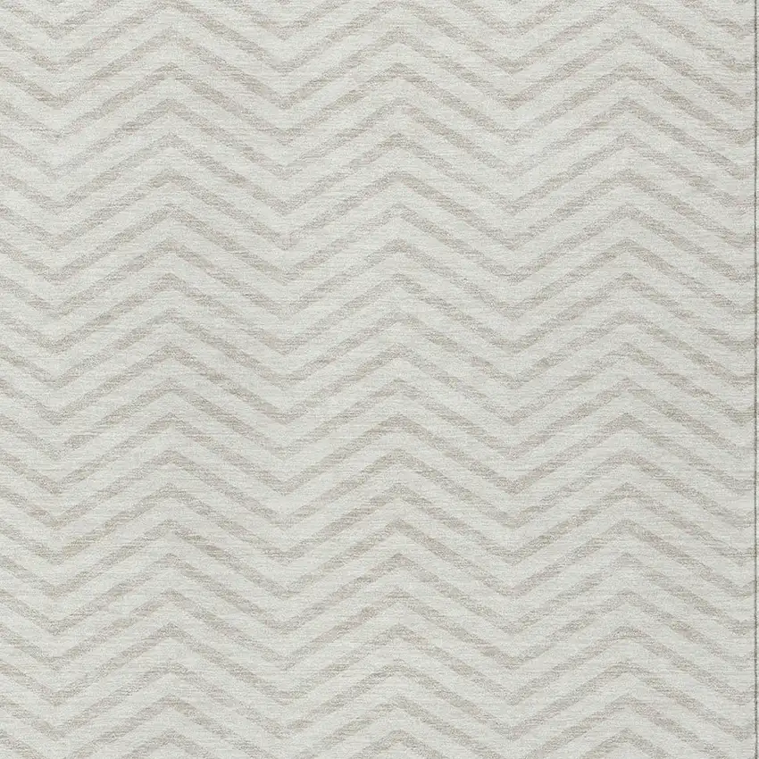 Ivory And Beige Chevron Washable Indoor Outdoor Area Rug Photo 5