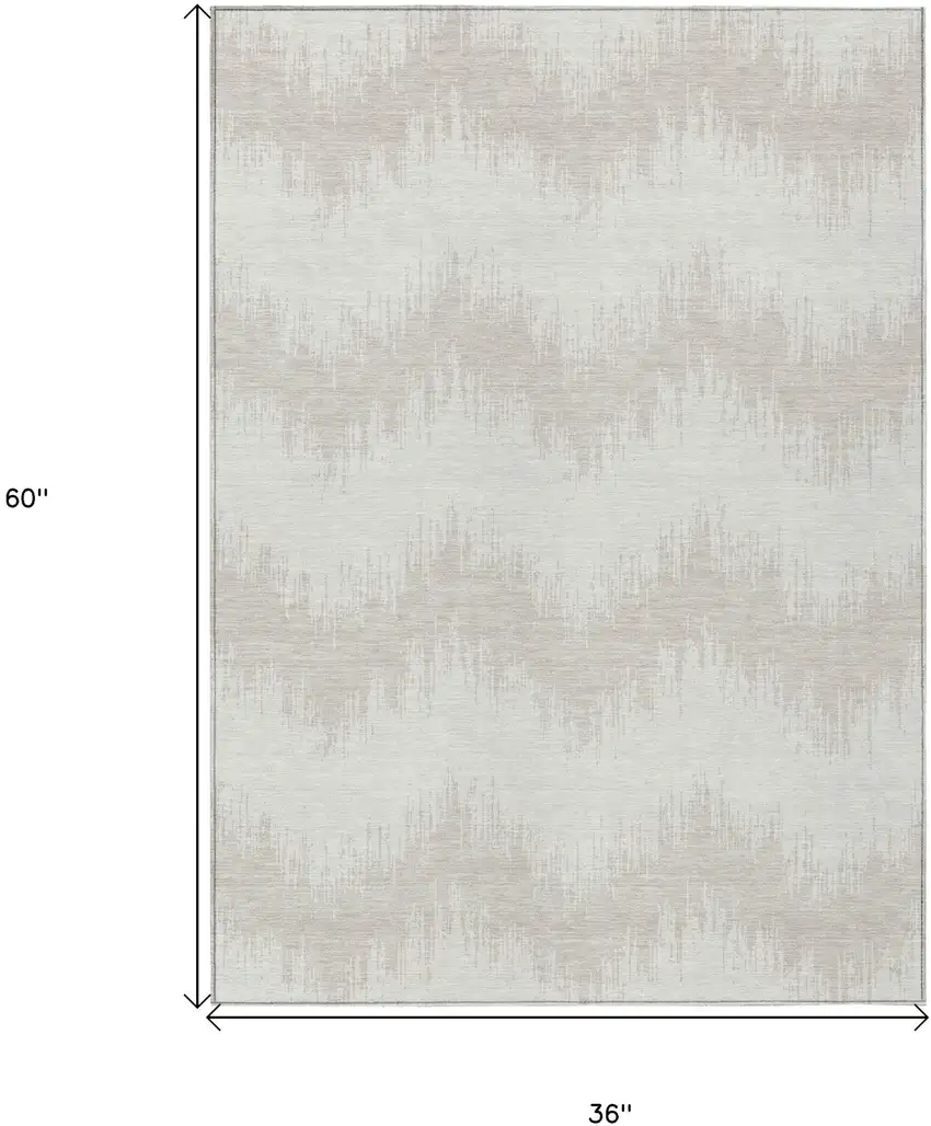 Ivory And Beige Chevron Washable Indoor Outdoor Area Rug Photo 3