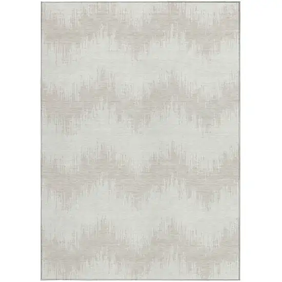 Ivory And Beige Chevron Washable Indoor Outdoor Area Rug Photo 7