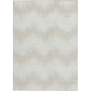 Photo of Ivory And Beige Chevron Washable Indoor Outdoor Area Rug