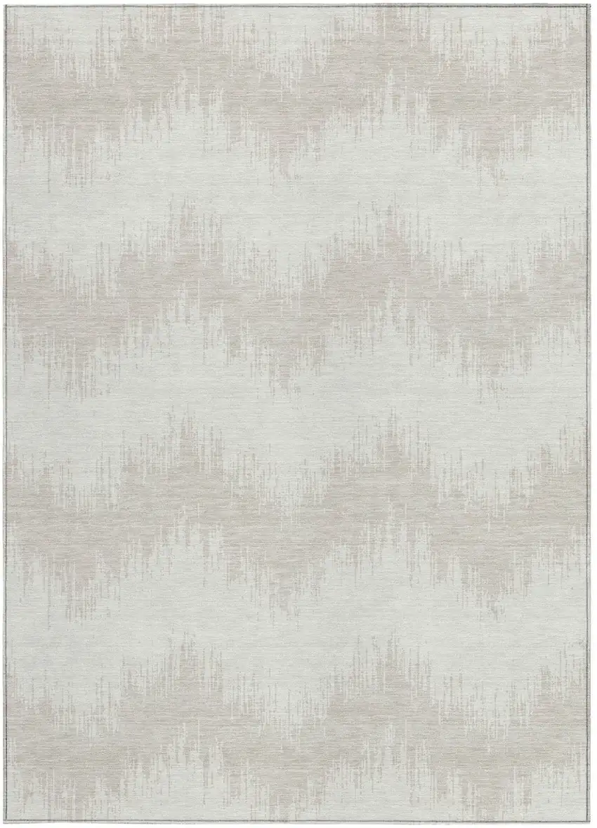 Ivory And Beige Chevron Washable Indoor Outdoor Area Rug Photo 7