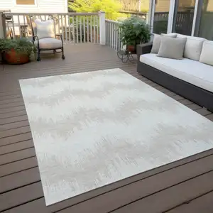 Photo of Ivory And Beige Chevron Washable Indoor Outdoor Area Rug