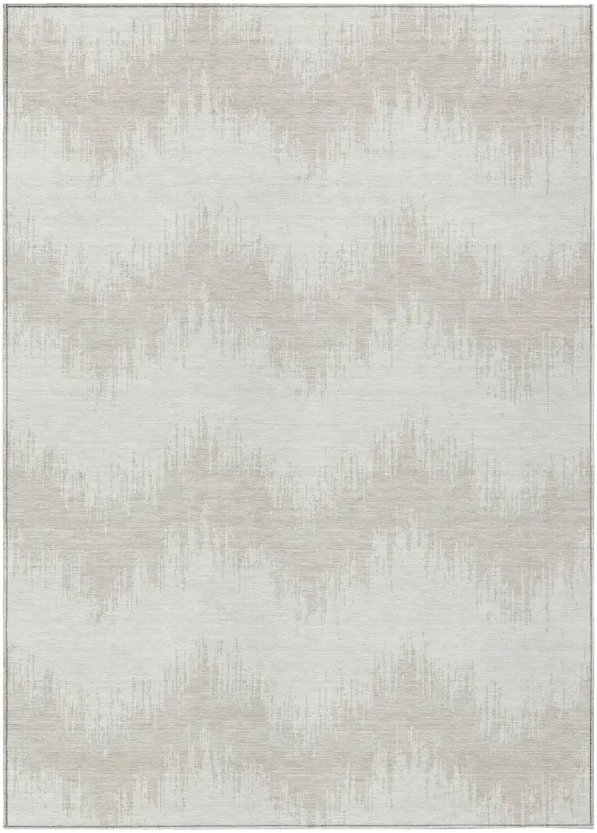Ivory And Beige Chevron Washable Indoor Outdoor Area Rug Photo 2