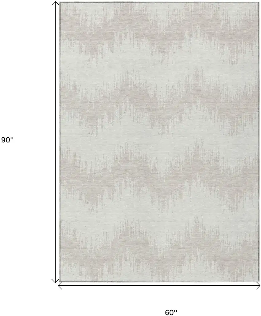 Ivory And Beige Chevron Washable Indoor Outdoor Area Rug Photo 3
