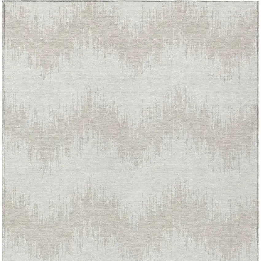 Ivory And Beige Chevron Washable Indoor Outdoor Area Rug Photo 7