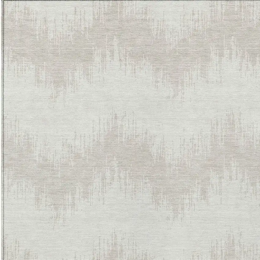 Ivory And Beige Chevron Washable Indoor Outdoor Area Rug Photo 6