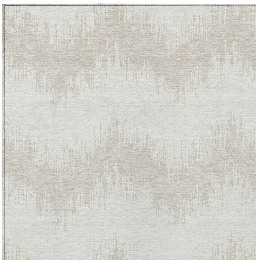 Ivory And Beige Chevron Washable Indoor Outdoor Area Rug Photo 6
