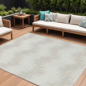Photo of Ivory And Beige Chevron Washable Indoor Outdoor Area Rug