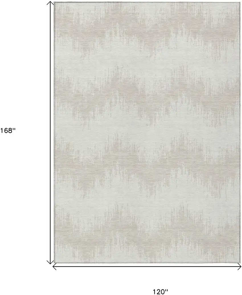 Ivory And Beige Chevron Washable Indoor Outdoor Area Rug Photo 3