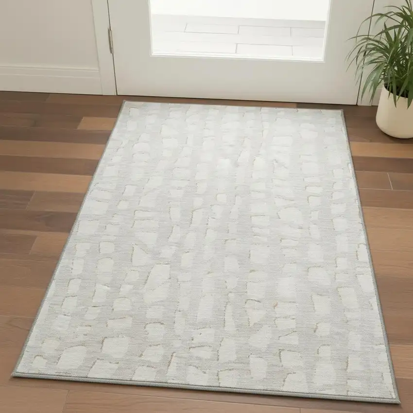 Ivory And Beige Cobblestone Washable Area Rug With UV Protection Photo 2