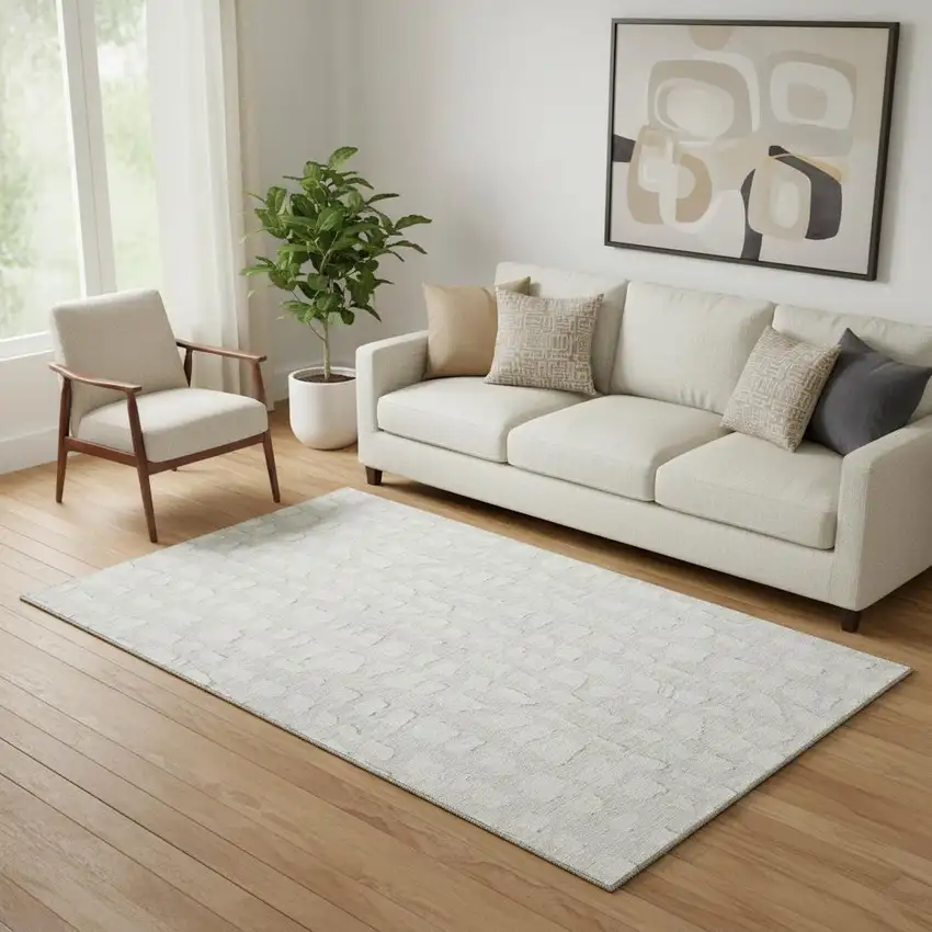 Ivory And Beige Cobblestone Washable Area Rug With UV Protection Photo 1