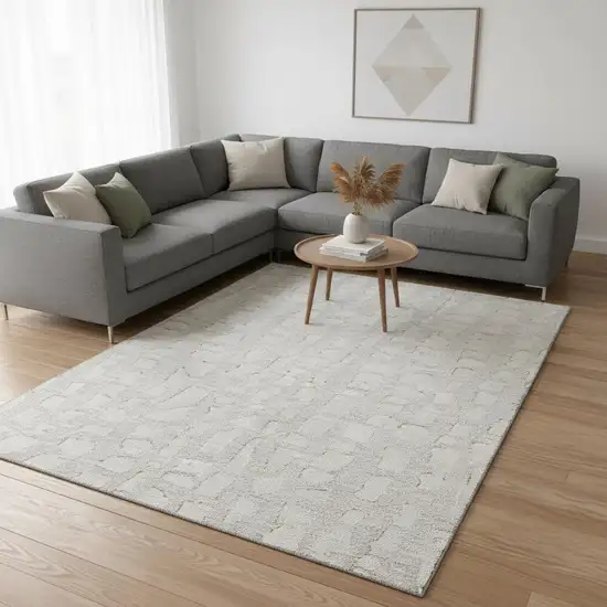 Ivory And Beige Cobblestone Washable Area Rug With UV Protection Photo 2