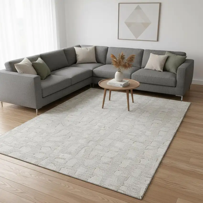 Ivory And Beige Cobblestone Washable Area Rug With UV Protection Photo 2