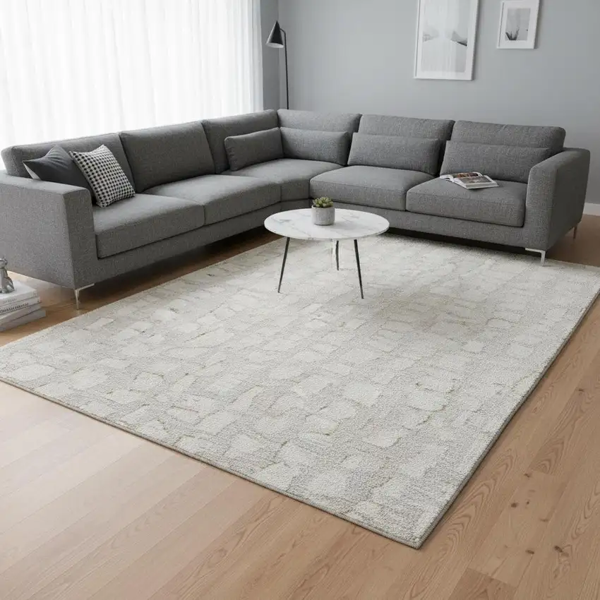 Ivory And Beige Cobblestone Washable Area Rug With UV Protection Photo 2