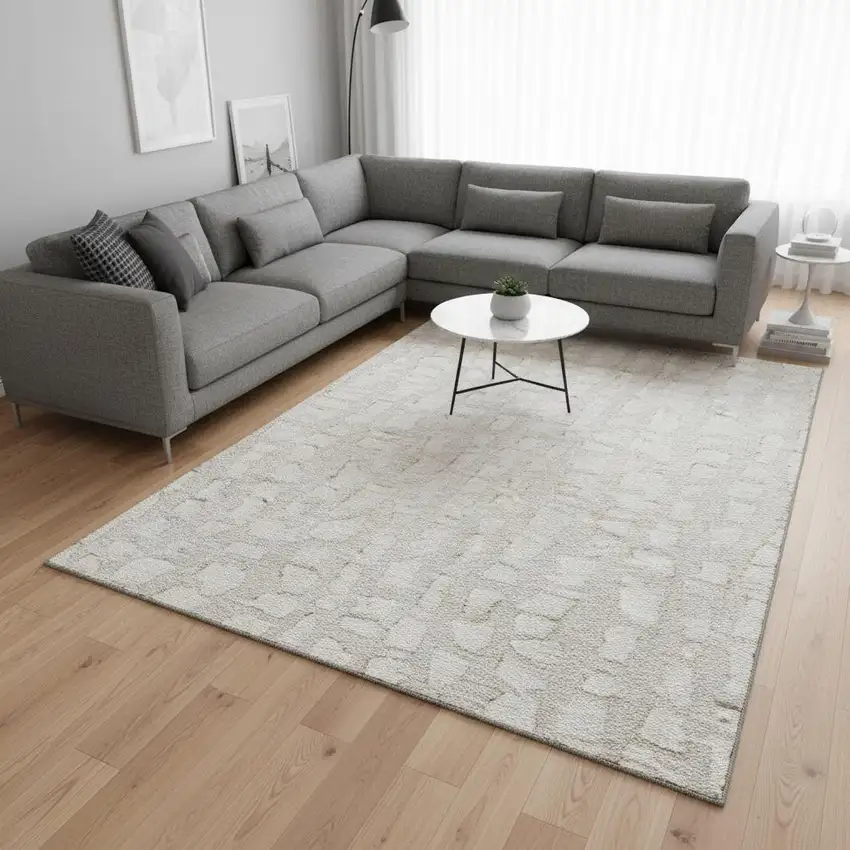 Ivory And Beige Cobblestone Washable Area Rug With UV Protection Photo 2