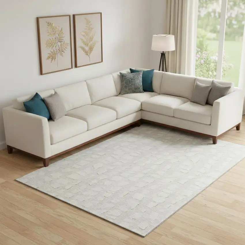 Ivory And Beige Cobblestone Washable Area Rug With UV Protection Photo 1