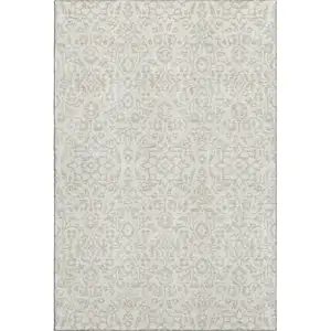 Photo of Ivory And Beige Damask Washable Area Rug With UV Protection