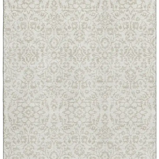 Ivory And Beige Damask Washable Area Rug With UV Protection Photo 3