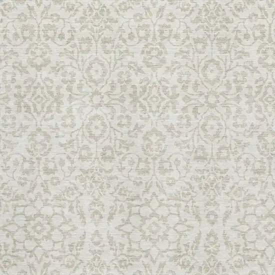 Ivory And Beige Damask Washable Area Rug With UV Protection Photo 3