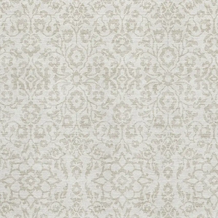 Ivory And Beige Damask Washable Area Rug With UV Protection Photo 3