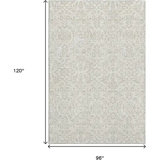 Ivory And Beige Damask Washable Area Rug With UV Protection Photo 3