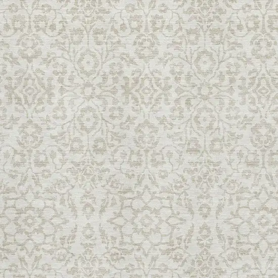 Ivory And Beige Damask Washable Area Rug With UV Protection Photo 3