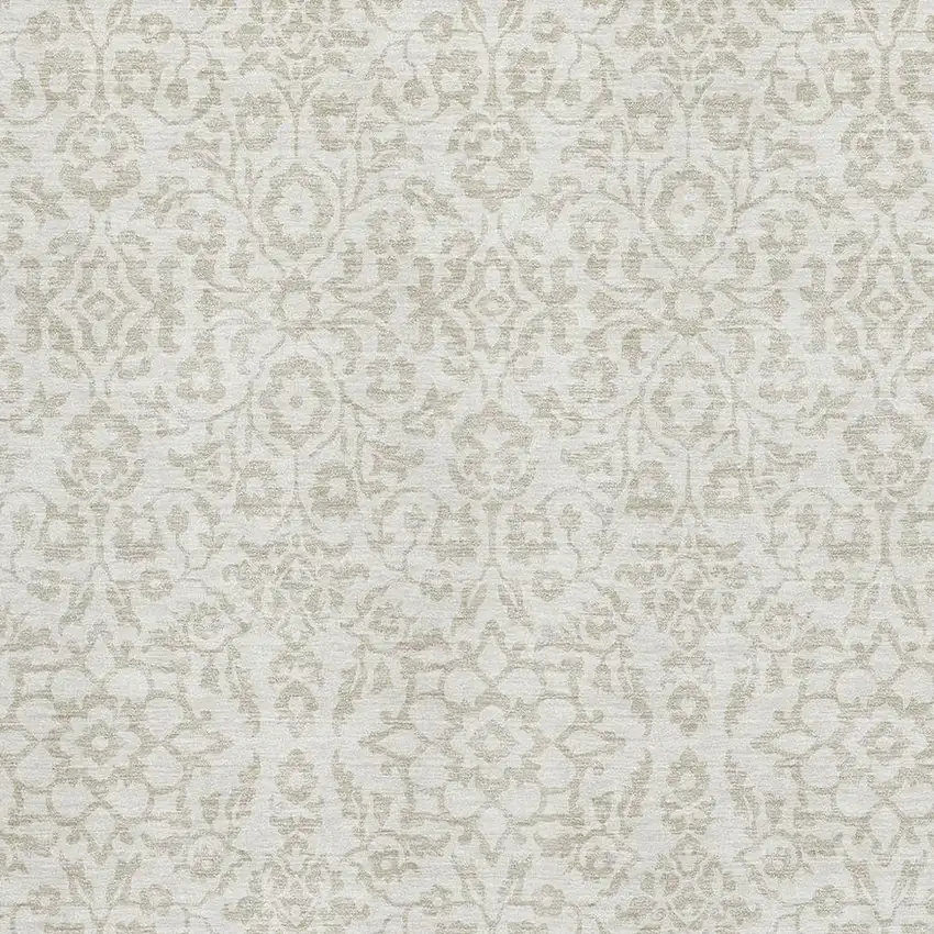 Ivory And Beige Damask Washable Area Rug With UV Protection Photo 3