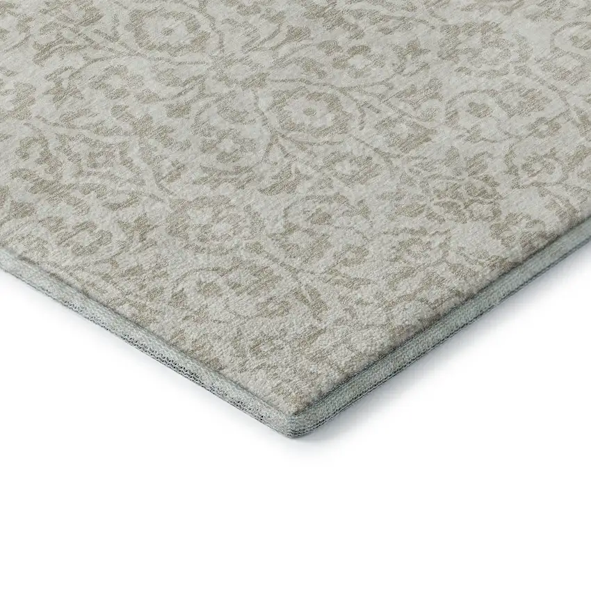 Ivory And Beige Damask Washable Area Rug With UV Protection Photo 8