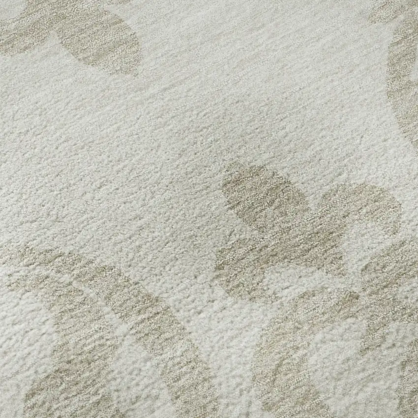 Ivory And Beige Damask Washable Area Rug With UV Protection Photo 8