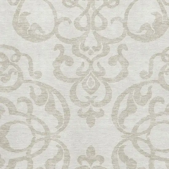 Ivory And Beige Damask Washable Area Rug With UV Protection Photo 2