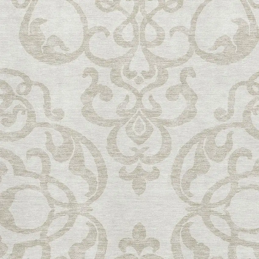 Ivory And Beige Damask Washable Area Rug With UV Protection Photo 2