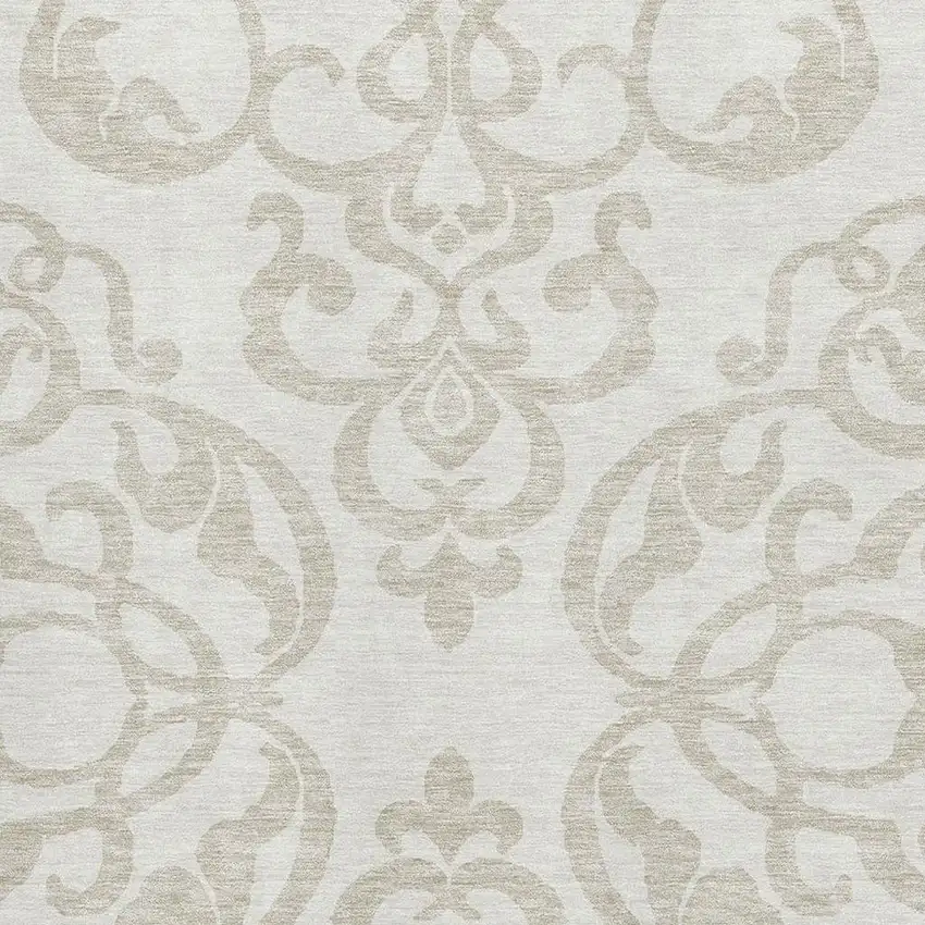 Ivory And Beige Damask Washable Area Rug With UV Protection Photo 2