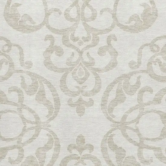 Ivory And Beige Damask Washable Area Rug With UV Protection Photo 2