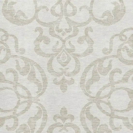 Ivory And Beige Damask Washable Area Rug With UV Protection Photo 2