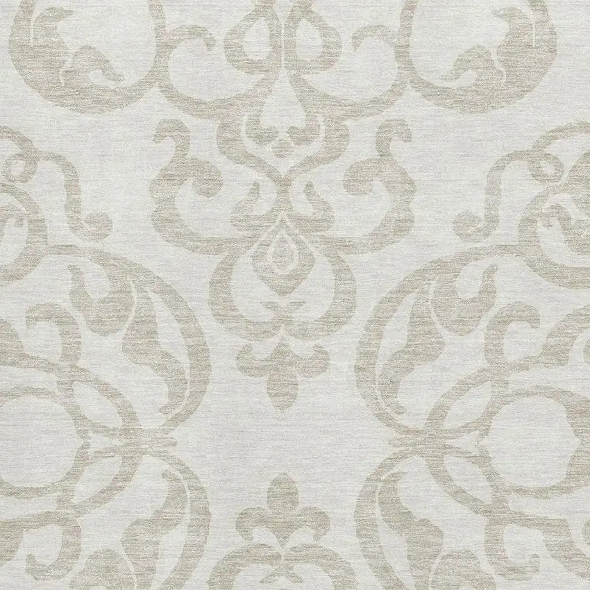Ivory And Beige Damask Washable Area Rug With UV Protection Photo 2