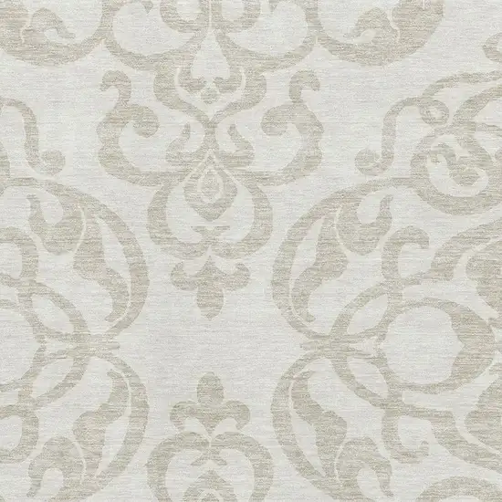 Ivory And Beige Damask Washable Area Rug With UV Protection Photo 2