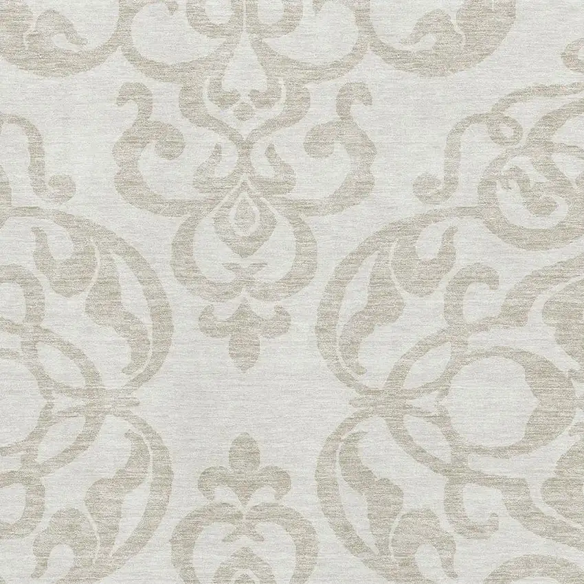 Ivory And Beige Damask Washable Area Rug With UV Protection Photo 2